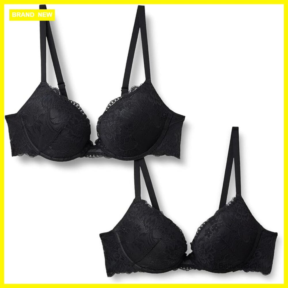 Push Up Wired Bra Pack Of 2, Stretch Galloon Lace, Demi Cup, Medium Support